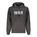 Black cotton men's hoodie by Tommy Hilfiger with front logo and drawstring hood, casual and comfortable apparel.