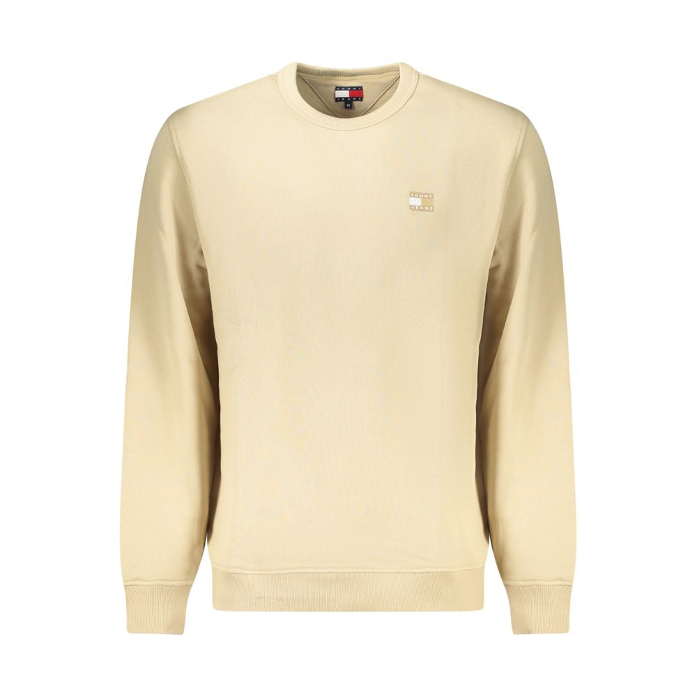 Beige cotton men's sweatshirt from Tommy Hilfiger featuring a crew neck and logo detail on the front.