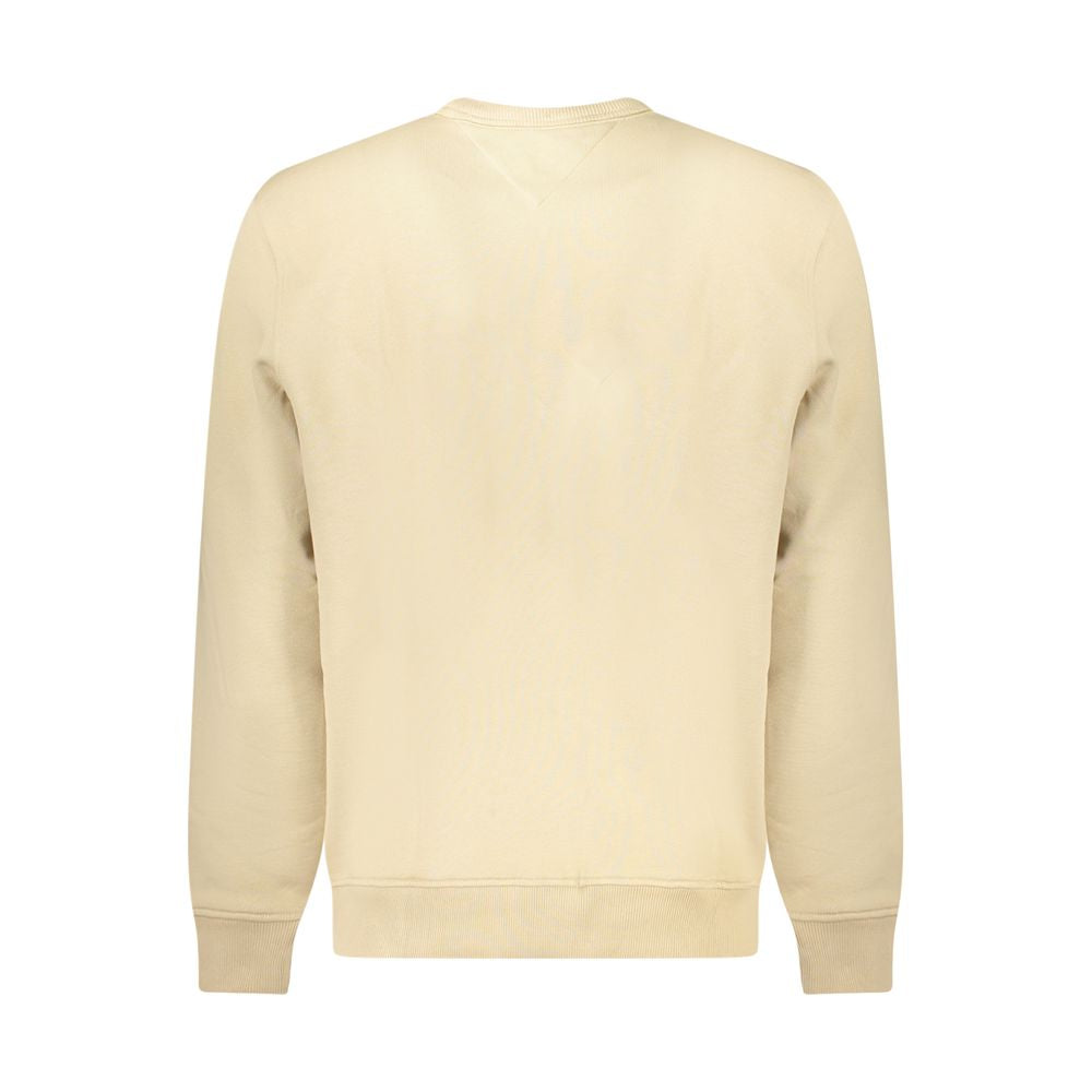 Beige cotton men's sweatshirt by Tommy Hilfiger with a crew neckline and logo detail on the chest.