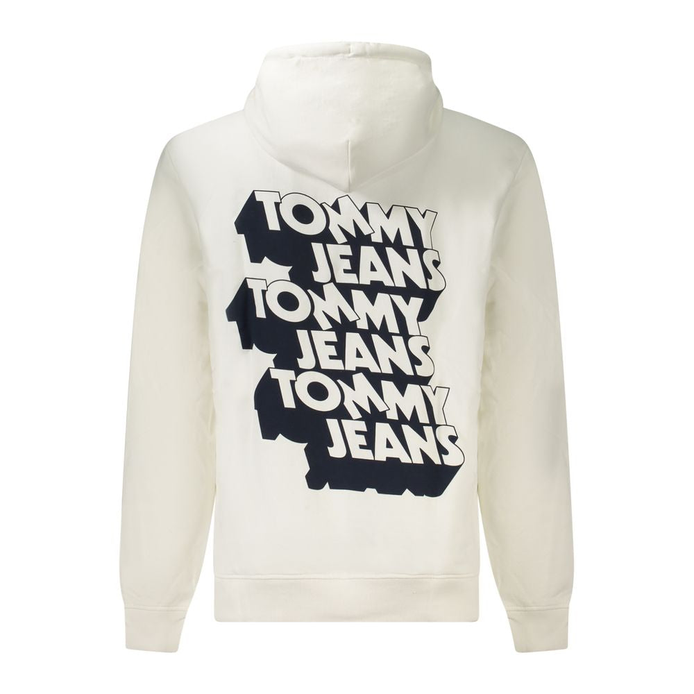 White cotton men's sweatshirt by Tommy Hilfiger with a classic crew neck and logo detail on the front.