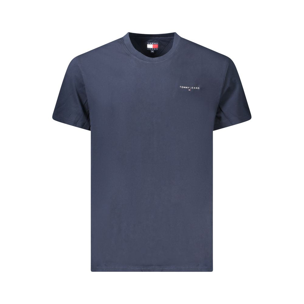 Blue cotton men's T-shirt by Tommy Hilfiger with crew neckline and logo detail, displayed on a plain background.