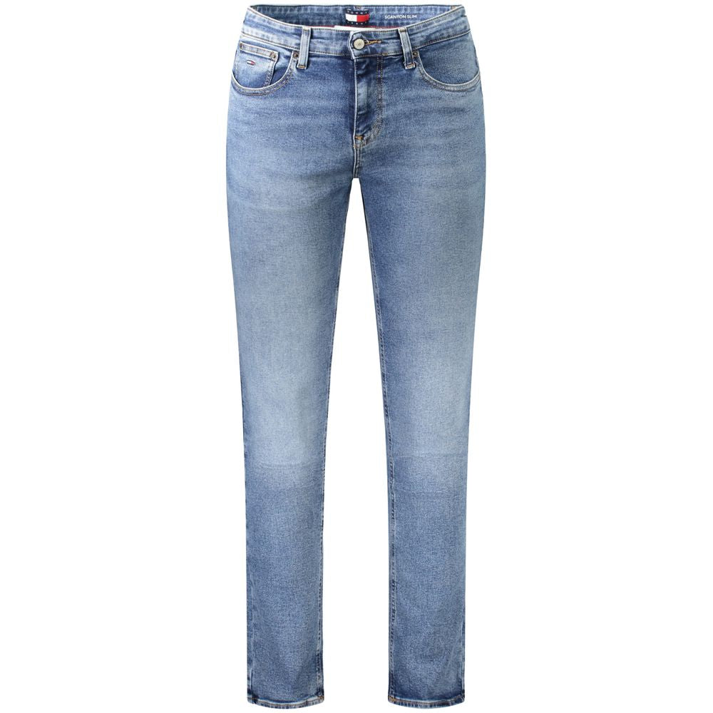 Tommy Hilfiger men's blue cotton jeans with classic five-pocket design and straight fit.