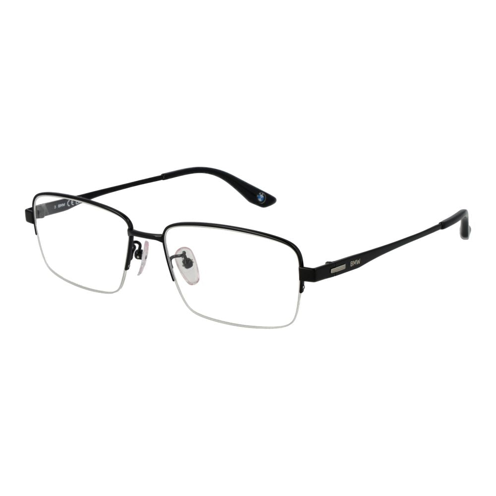 BMW black titanium eyeglasses frames with sleek design and clear lenses, showcasing modern style and lightweight construction.