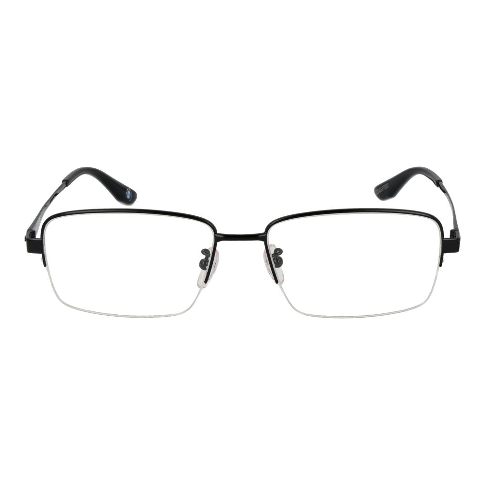 BMW black titanium glasses frames with sleek design and clear lenses, showcasing modern eyewear style.