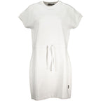 White cotton women's dress by Napapijri, featuring a casual, comfortable fit and stylish design for warm weather.