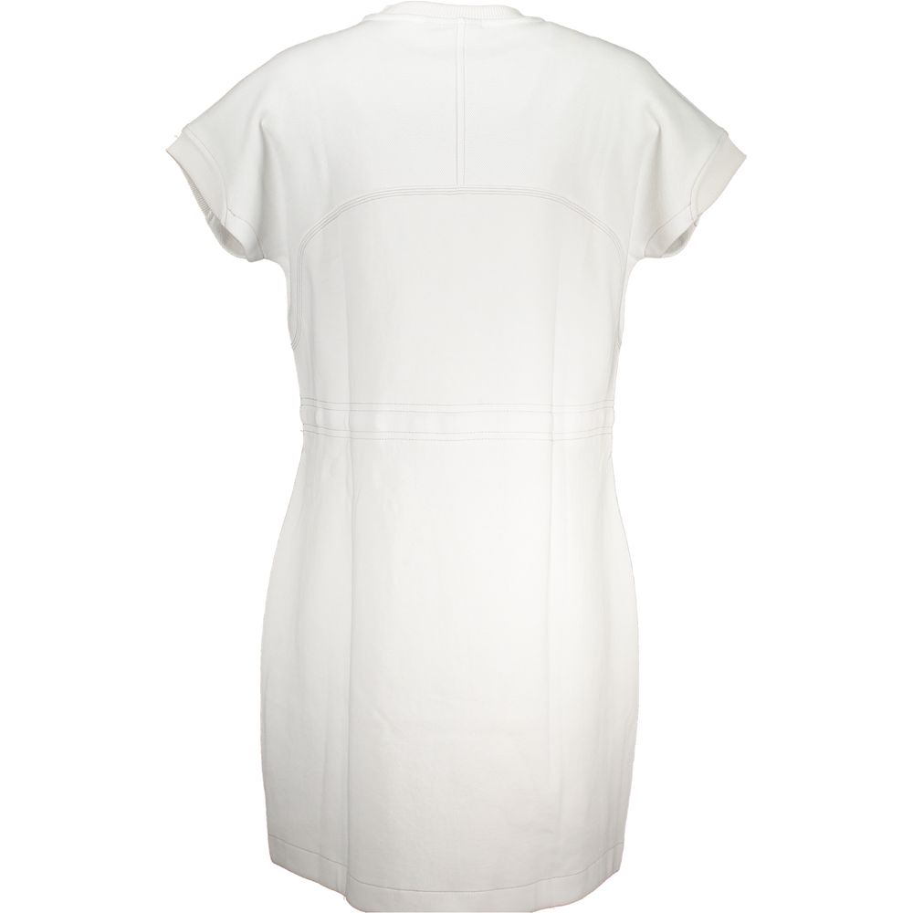 White Napapijri cotton women's dress with short sleeves and a relaxed fit, perfect for casual summer wear.