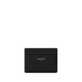 Saint Laurent black calf leather Bos Taurus wallet with sleek design and subtle branding, featuring multiple card slots and a compact shape.