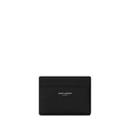 Saint Laurent black calf leather Bos Taurus wallet with sleek design and subtle branding, featuring multiple card slots and a compact shape.
