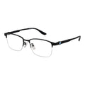 BMW black titanium glasses frames with sleek, modern design and clear lenses, showcasing lightweight and durable eyewear style.
