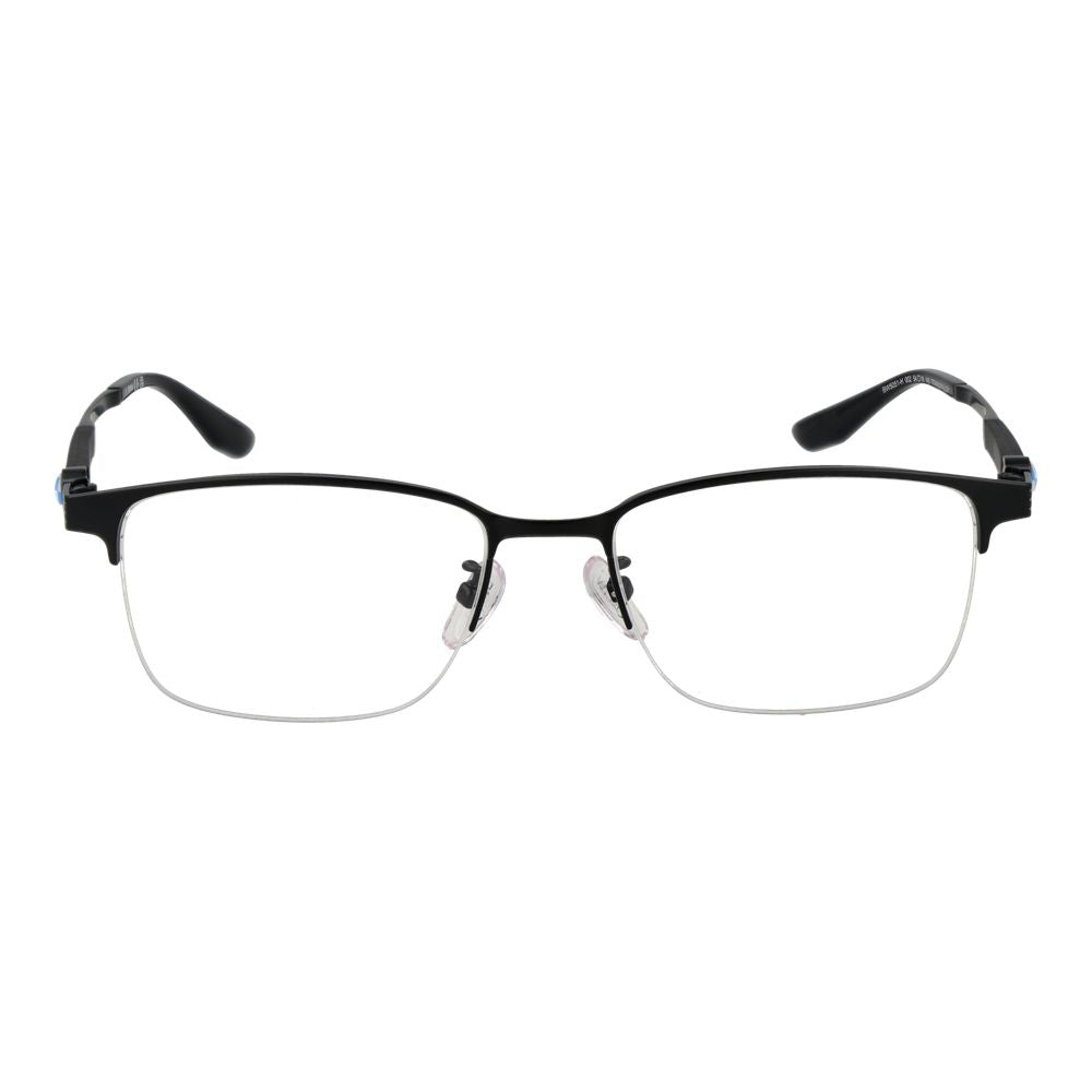 BMW black titanium eyeglasses frames with sleek, modern design and clear lenses, showcasing lightweight and durable construction.