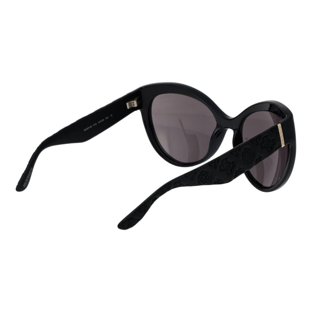 Guess black plastic sunglasses with rectangular frames and dark lenses, stylish eyewear for sun protection.