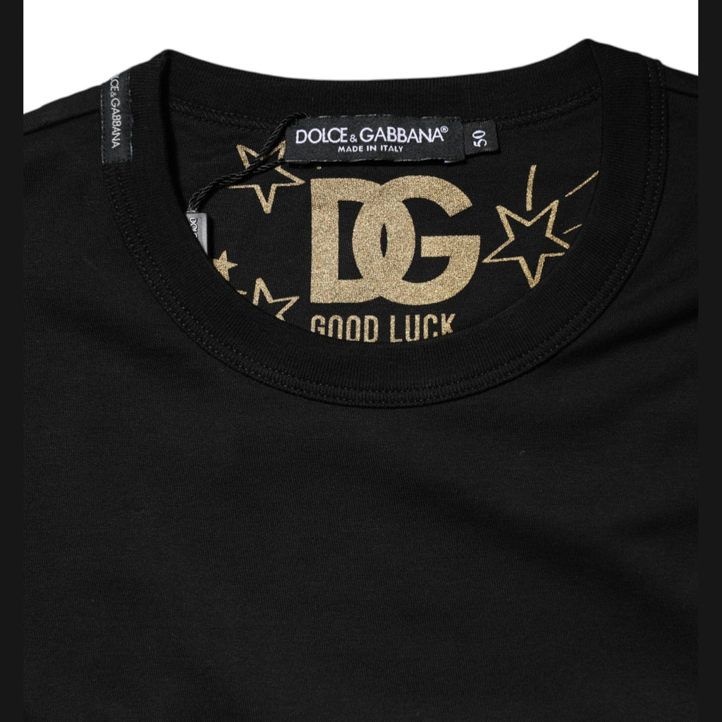Dolce & Gabbana Black Cotton Logo Print Crew Neck T-shirt