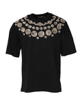 Dolce & Gabbana Black Coin Print Cotton Crew Neck T-shirt - Eljoys Fashion 