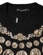 Dolce & Gabbana Black Coin Print Cotton Crew Neck T-shirt - Eljoys Fashion 