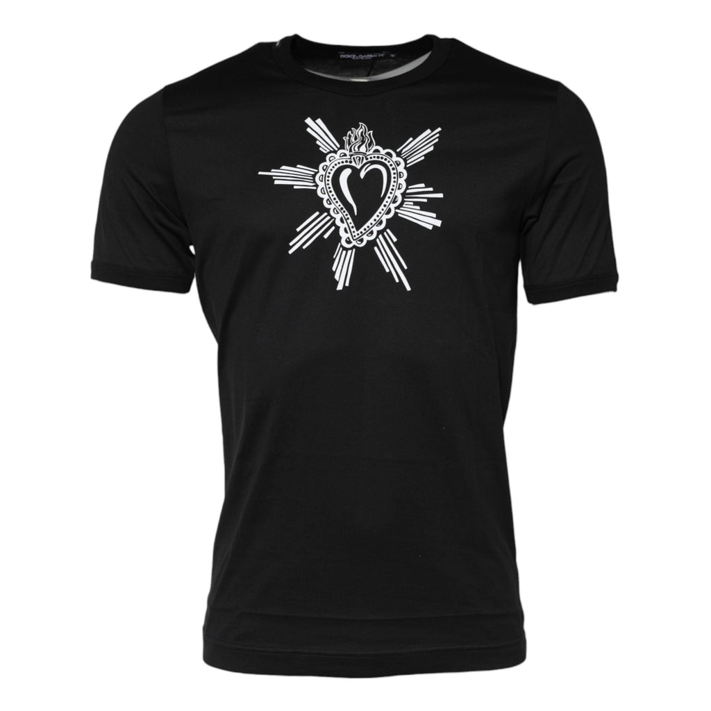 Dolce & Gabbana Black Sacred Heart Cotton Crew Neck T-shirt