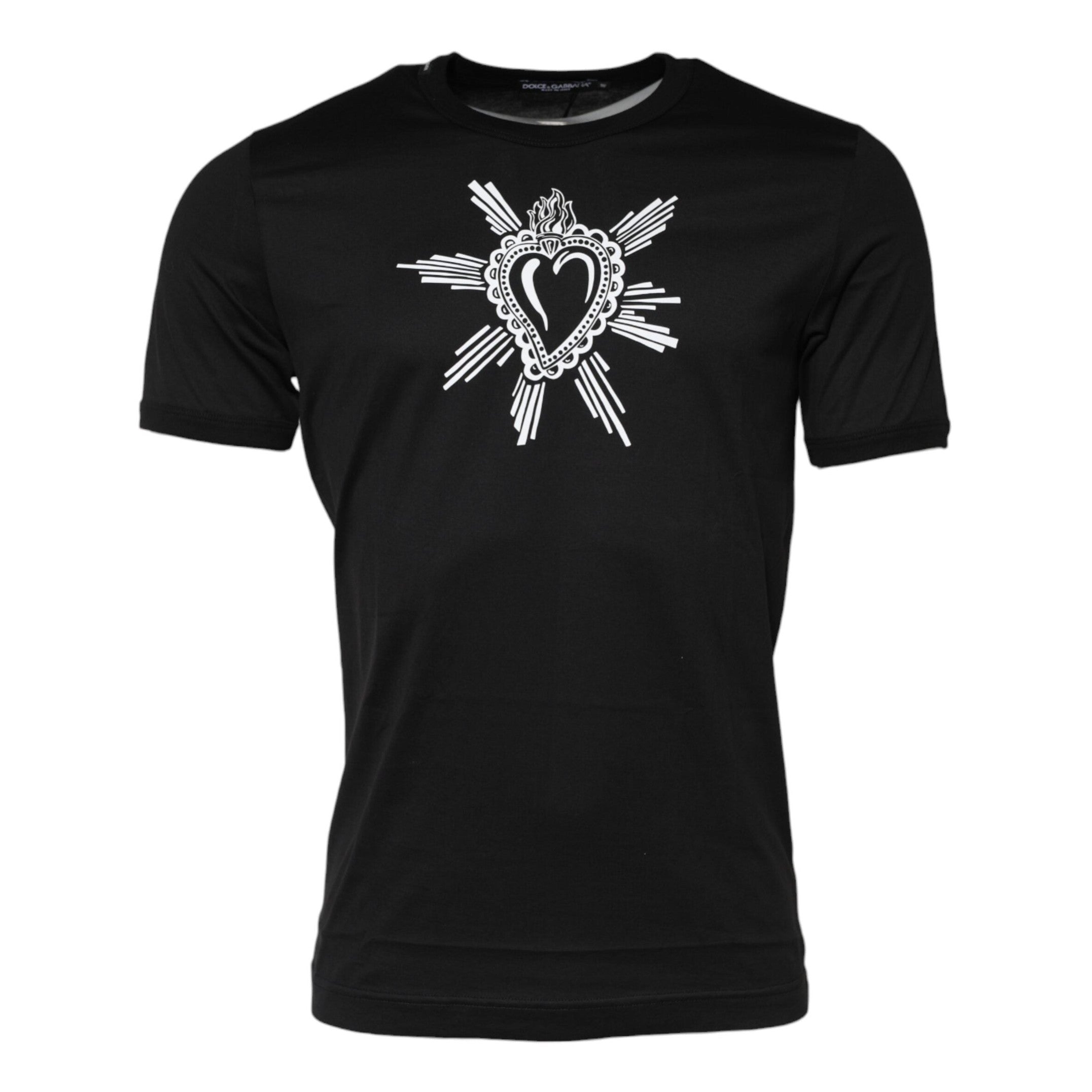 Dolce & Gabbana Black Sacred Heart Cotton Crew Neck T-shirt
