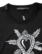 Dolce & Gabbana Black Sacred Heart Cotton Crew Neck T-shirt - Eljoys Fashion 