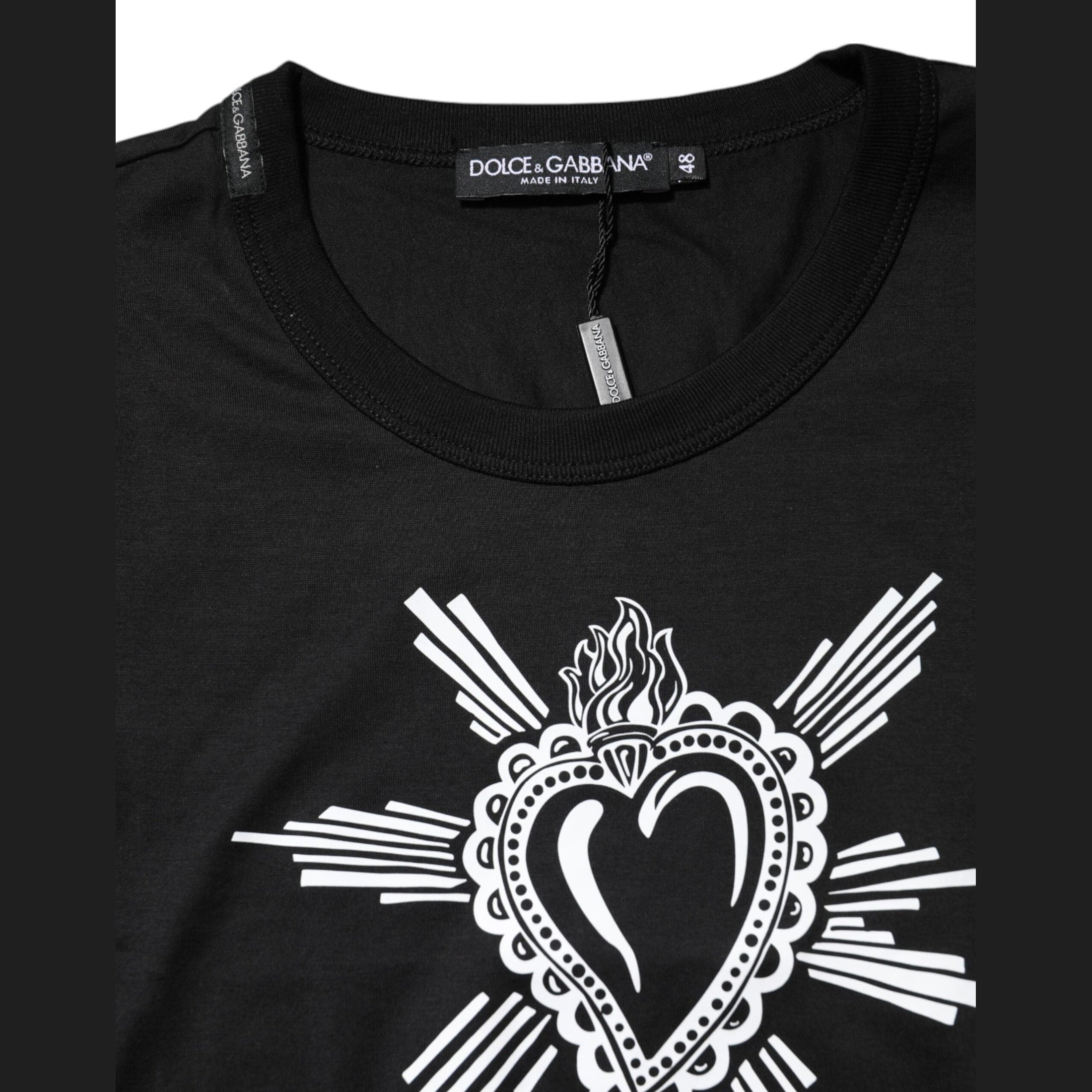 Dolce & Gabbana Black Sacred Heart Cotton Crew Neck T-shirt