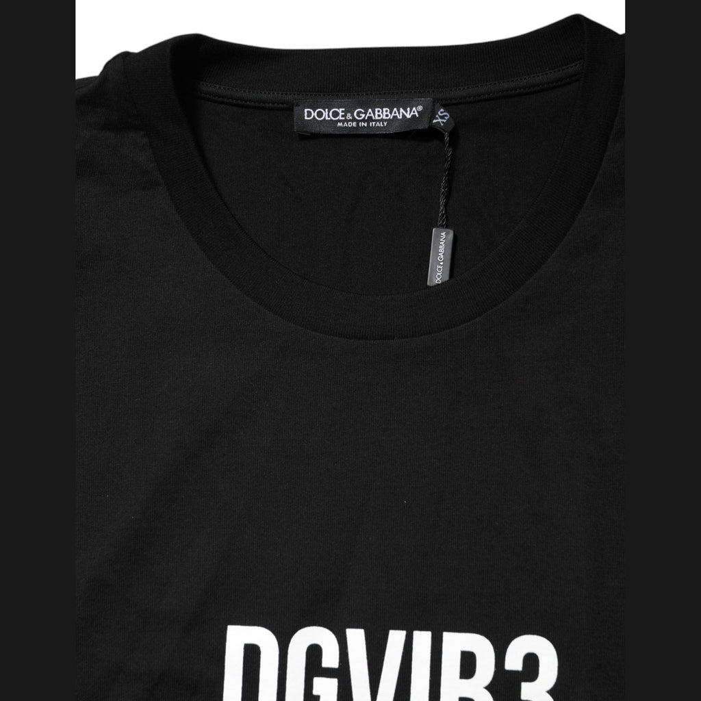 Dolce & Gabbana Black DG Vib3 Print Cotton Crew Neck T-shirt