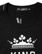 Dolce & Gabbana Black DG King Crown Cotton Crew Neck T-shirt - Eljoys Fashion 