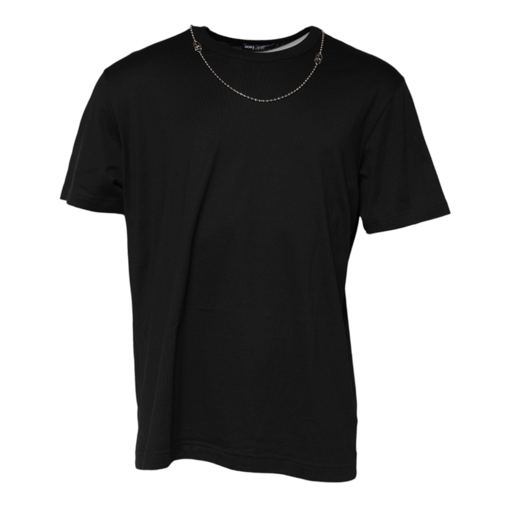 Dolce & Gabbana Black Chain Necklace Cotton Crewneck T-shirt