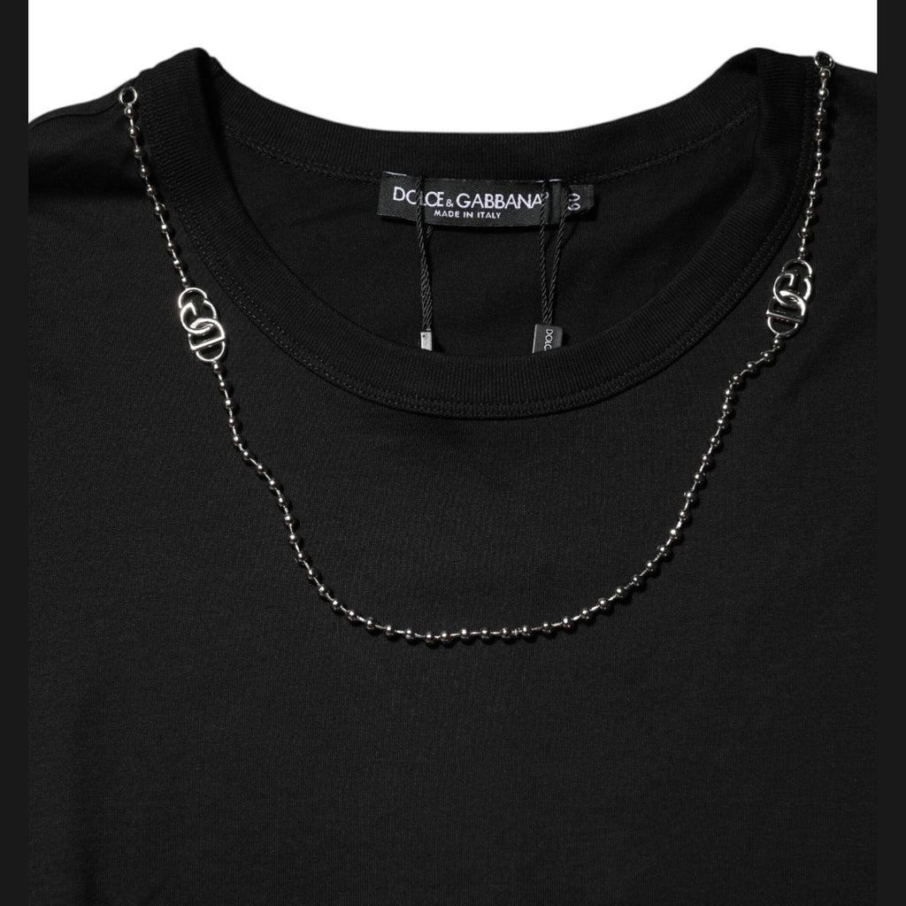 Dolce & Gabbana Black Chain Necklace Cotton Crewneck T-shirt