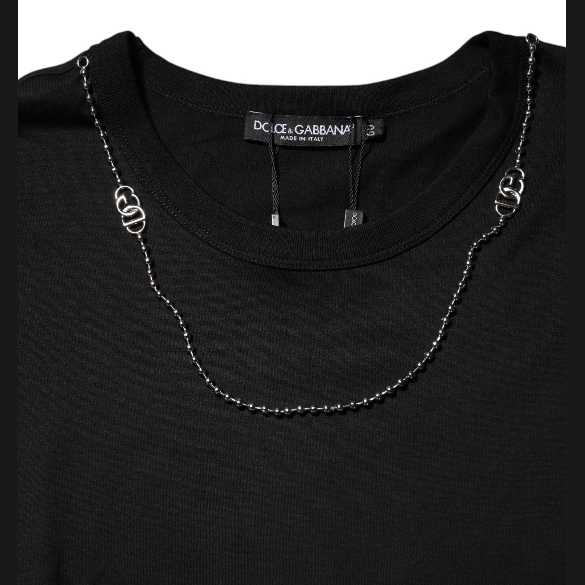 Dolce & Gabbana Black Chain Necklace Cotton Crewneck T-shirt
