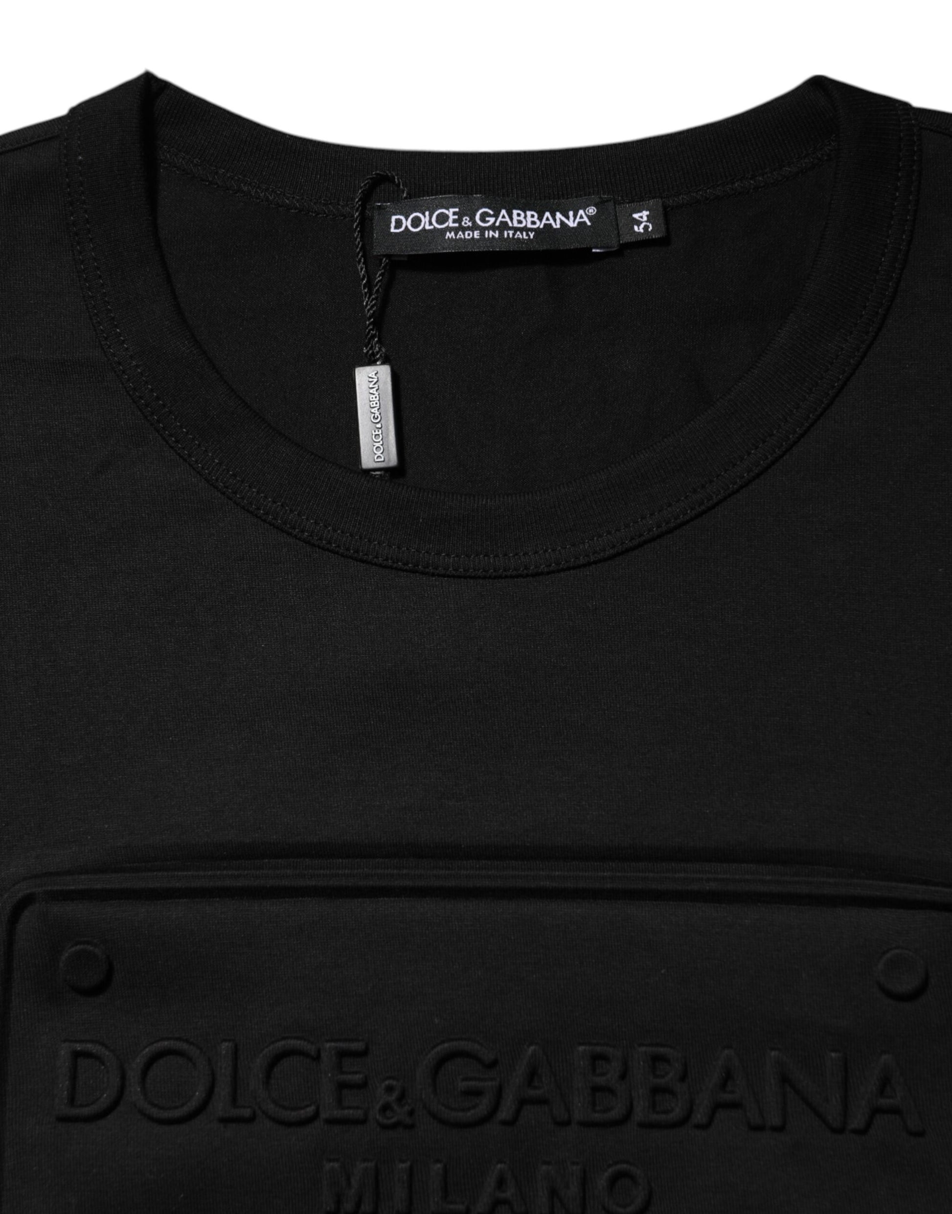 Dolce & Gabbana Black Embossed Logo Cotton Crew Neck T-shirt