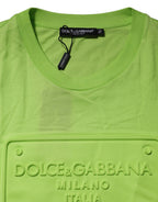 Dolce & Gabbana Green Embossed Logo Cotton Crew Neck T-shirt - Eljoys Fashion 