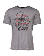 Dolce & Gabbana Gray Graphic Print Cotton Crew Neck T-shirt - Eljoys Fashion 