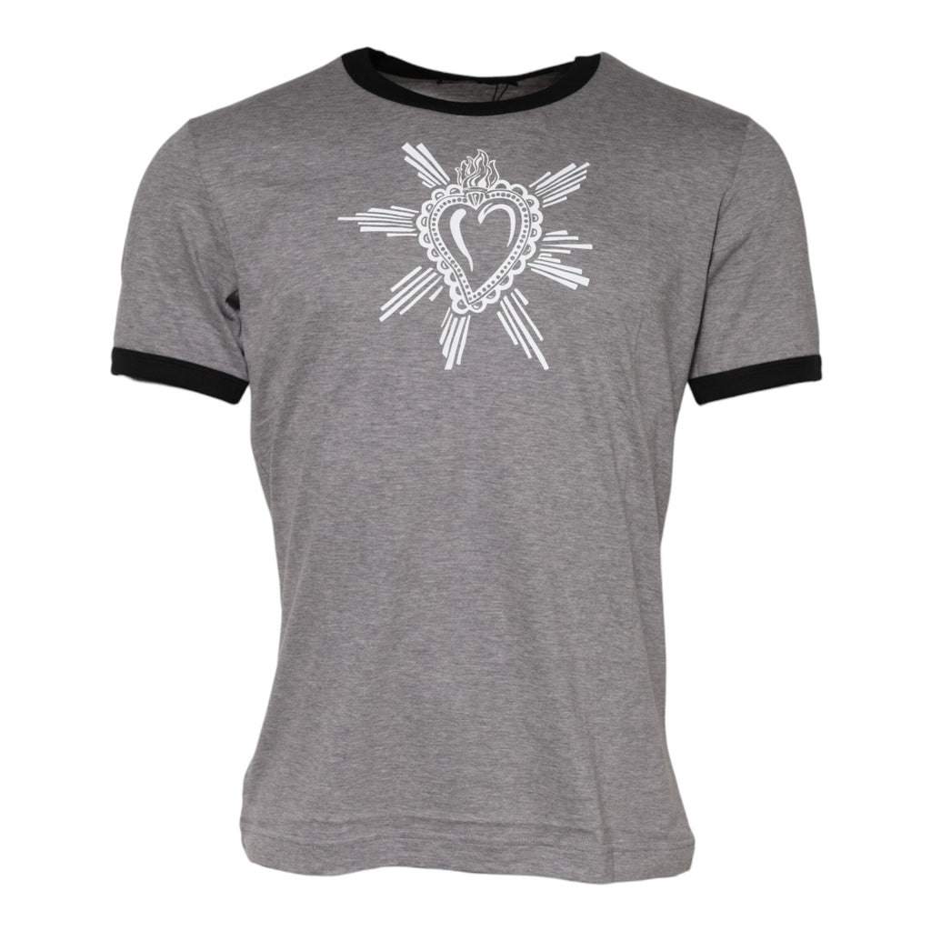 Dolce & Gabbana Gray Sacred Heart Cotton Crew Neck T-shirt