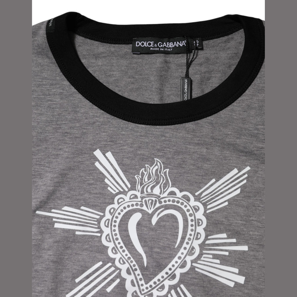 Dolce & Gabbana Gray Sacred Heart Cotton Crew Neck T-shirt