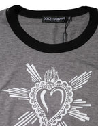 Dolce & Gabbana Gray Sacred Heart Cotton Crew Neck T-shirt - Eljoys Fashion 
