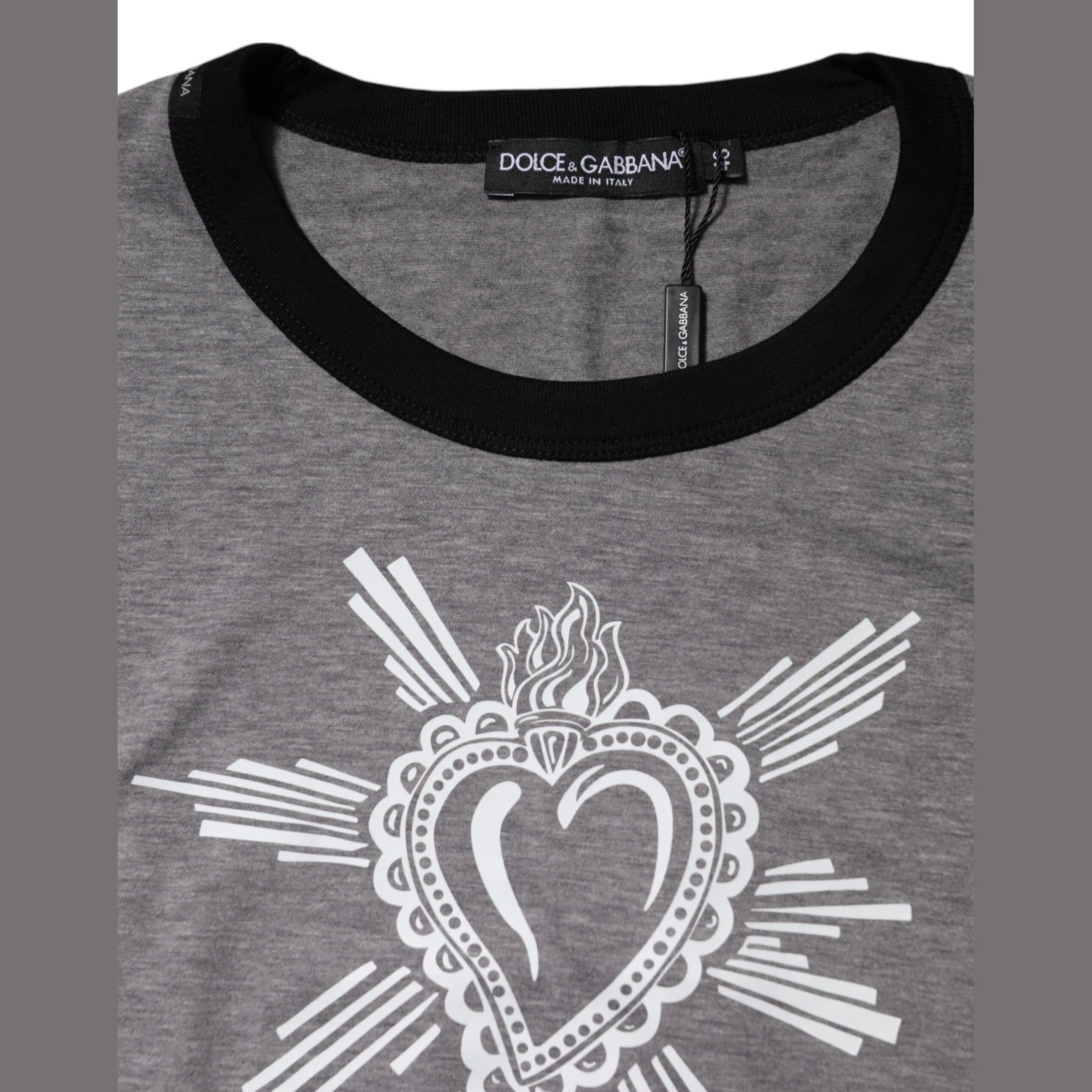 Dolce & Gabbana Gray Sacred Heart Cotton Crew Neck T-shirt
