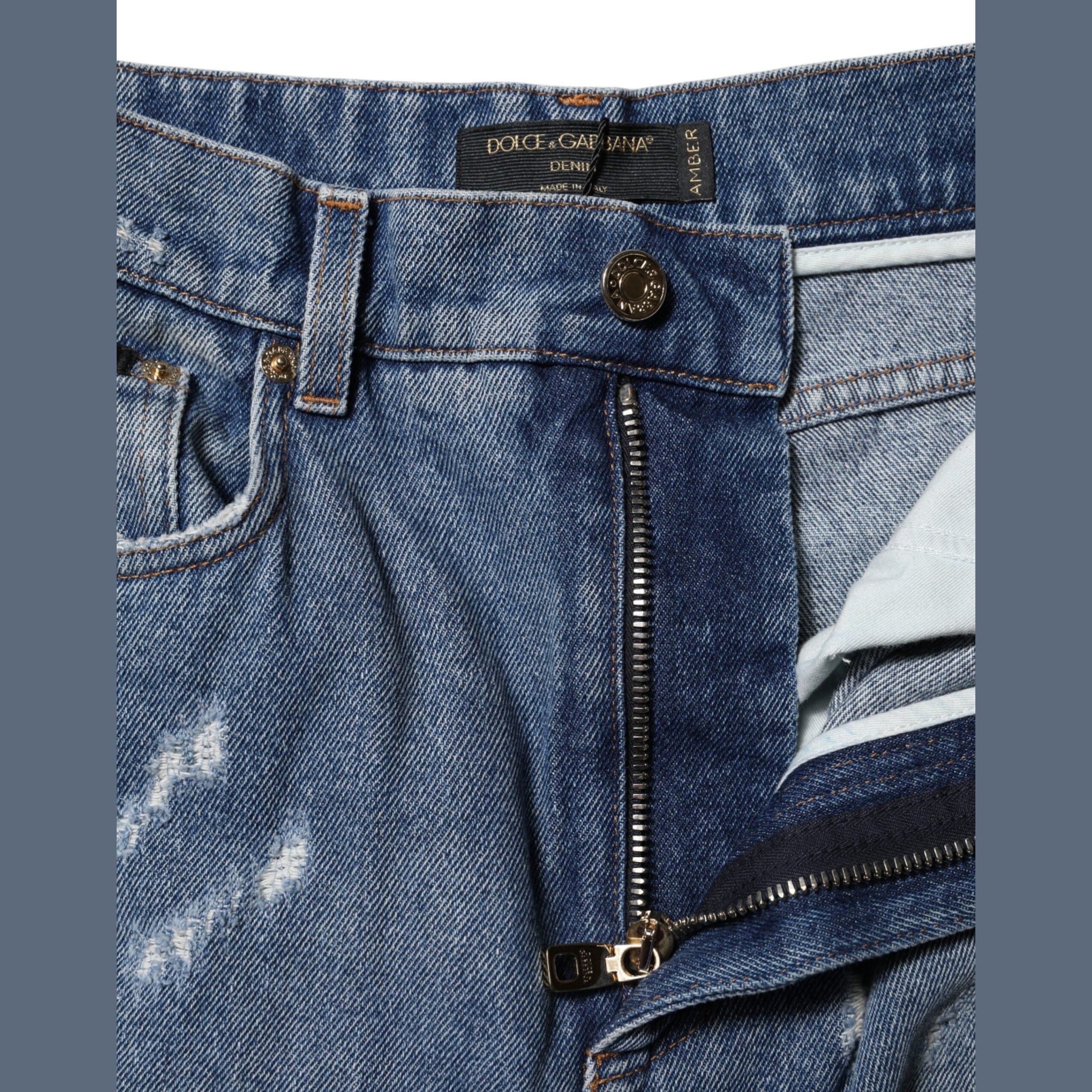 Dolce & Gabbana Blue AMBER Tattered High Waist Denim Jeans