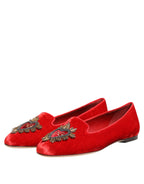 Dolce & Gabbana Red Velvet DG Heart Loafers Flats Shoes - Eljoys Fashion 
