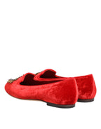Dolce & Gabbana Red Velvet DG Heart Loafers Flats Shoes - Eljoys Fashion 