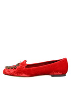 Dolce & Gabbana Red Velvet DG Heart Loafers Flats Shoes - Eljoys Fashion 