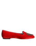 Dolce & Gabbana Red Velvet DG Heart Loafers Flats Shoes - Eljoys Fashion 
