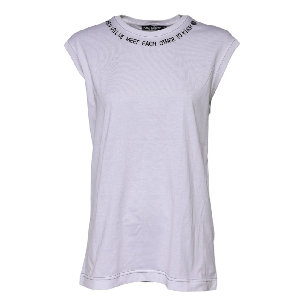Dolce & Gabbana White Cotton Sleeveless Printed Tank T-shirt