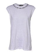 Dolce & Gabbana White Cotton Sleeveless Printed Tank T-shirt - Eljoys Fashion 