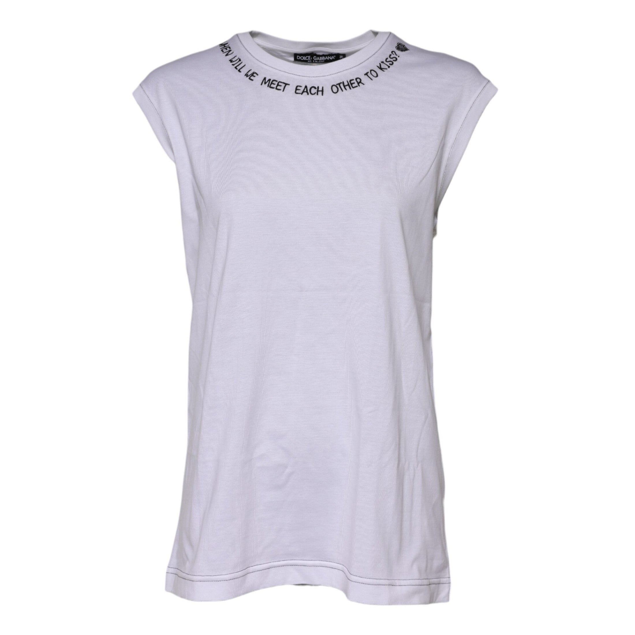 Dolce & Gabbana White Cotton Sleeveless Printed Tank T-shirt