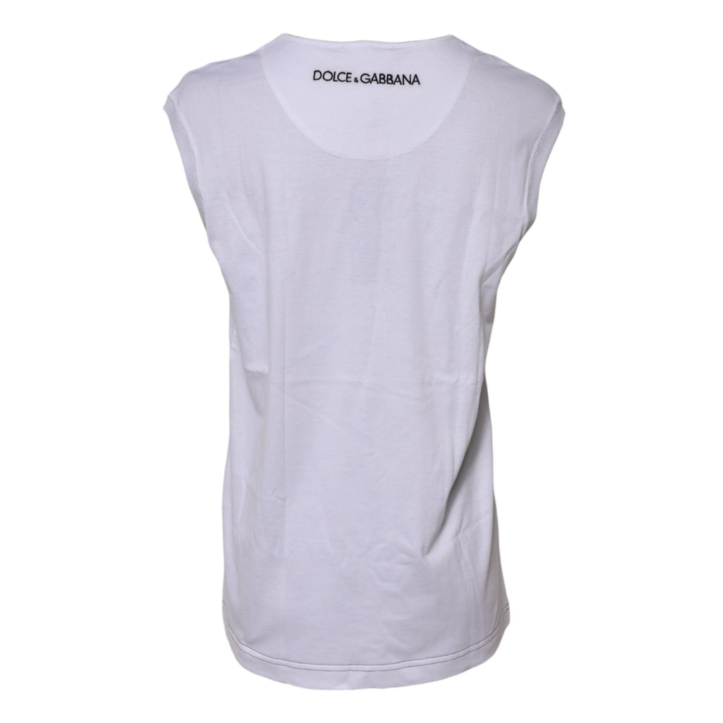 Dolce & Gabbana White Cotton Sleeveless Printed Tank T-shirt