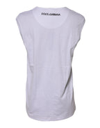 Dolce & Gabbana White Cotton Sleeveless Printed Tank T-shirt - Eljoys Fashion 
