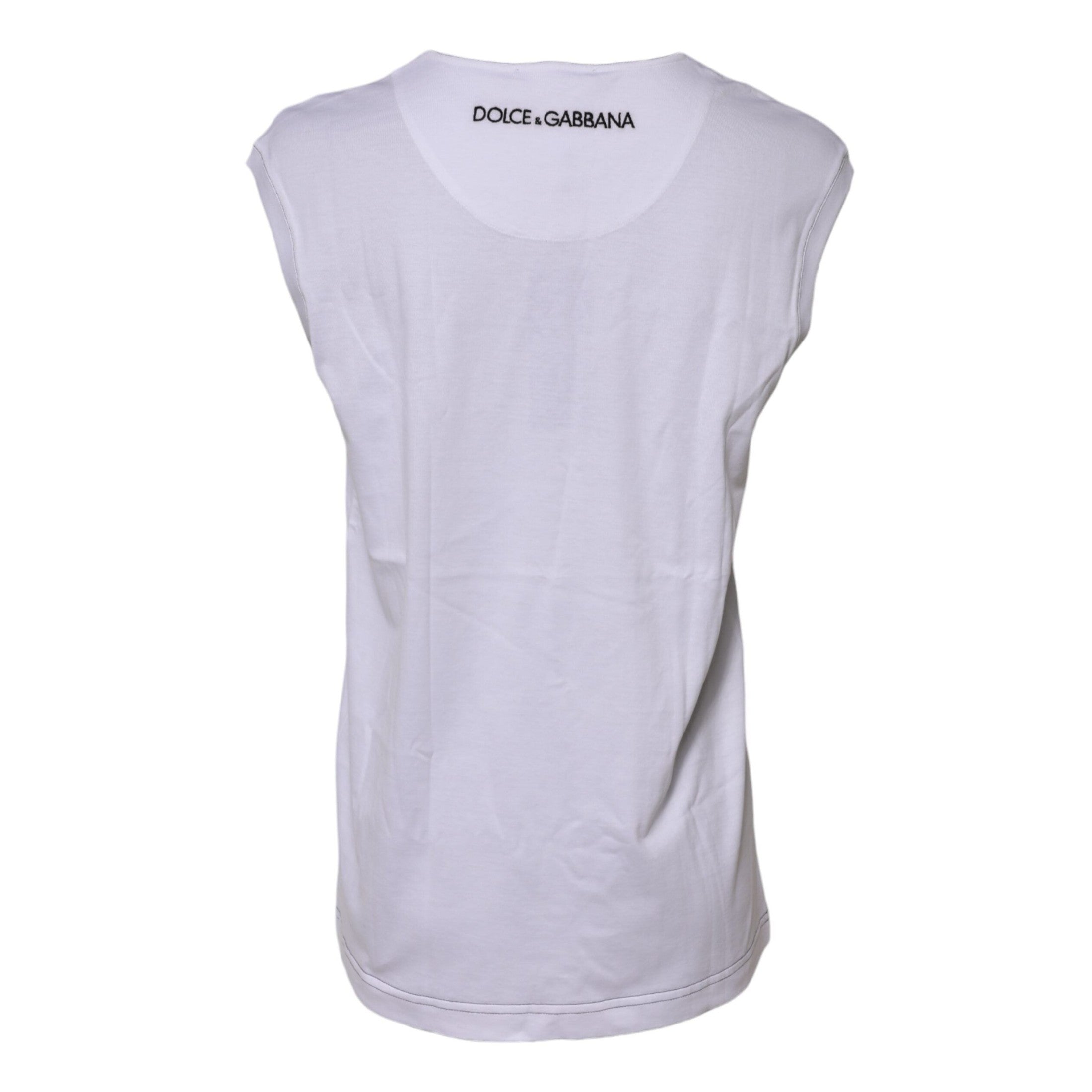 Dolce & Gabbana White Cotton Sleeveless Printed Tank T-shirt