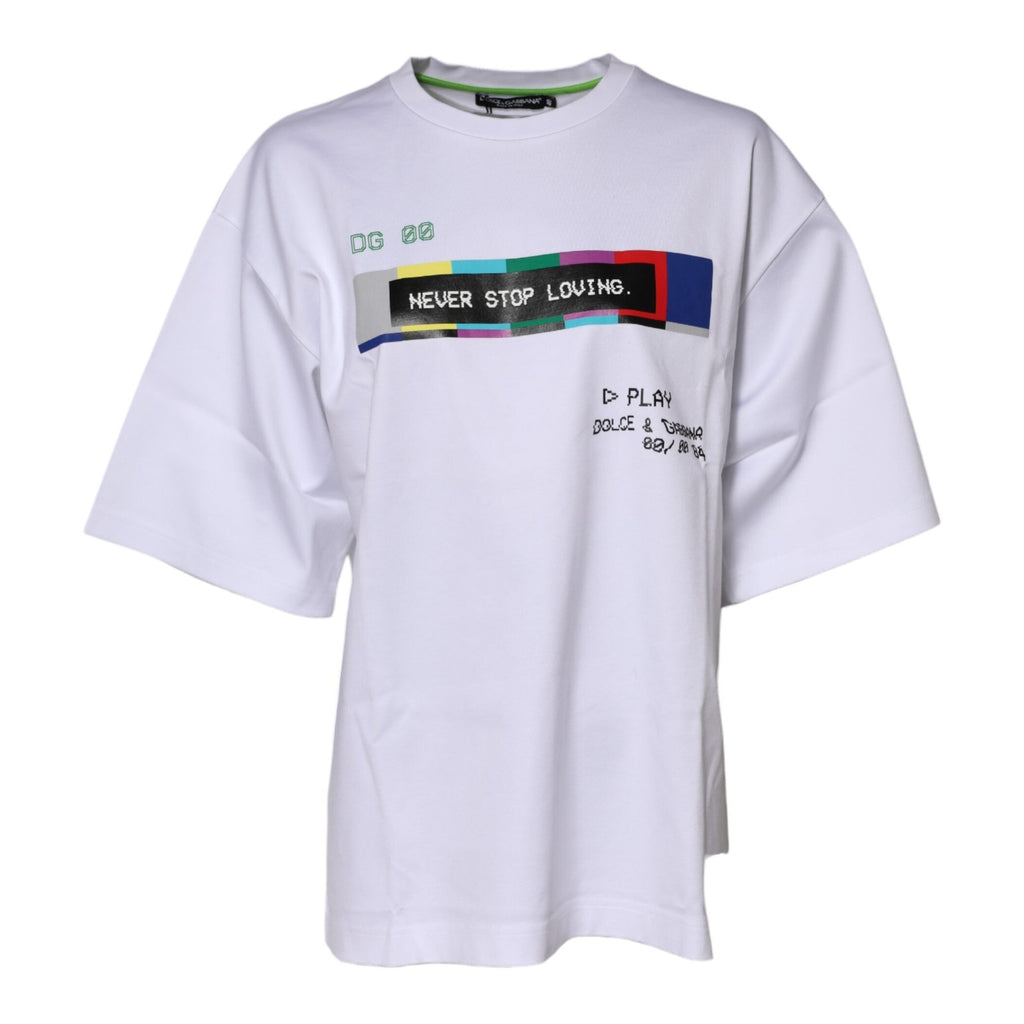 Dolce & Gabbana White Cotton Printed Short Sleeves T-shirt
