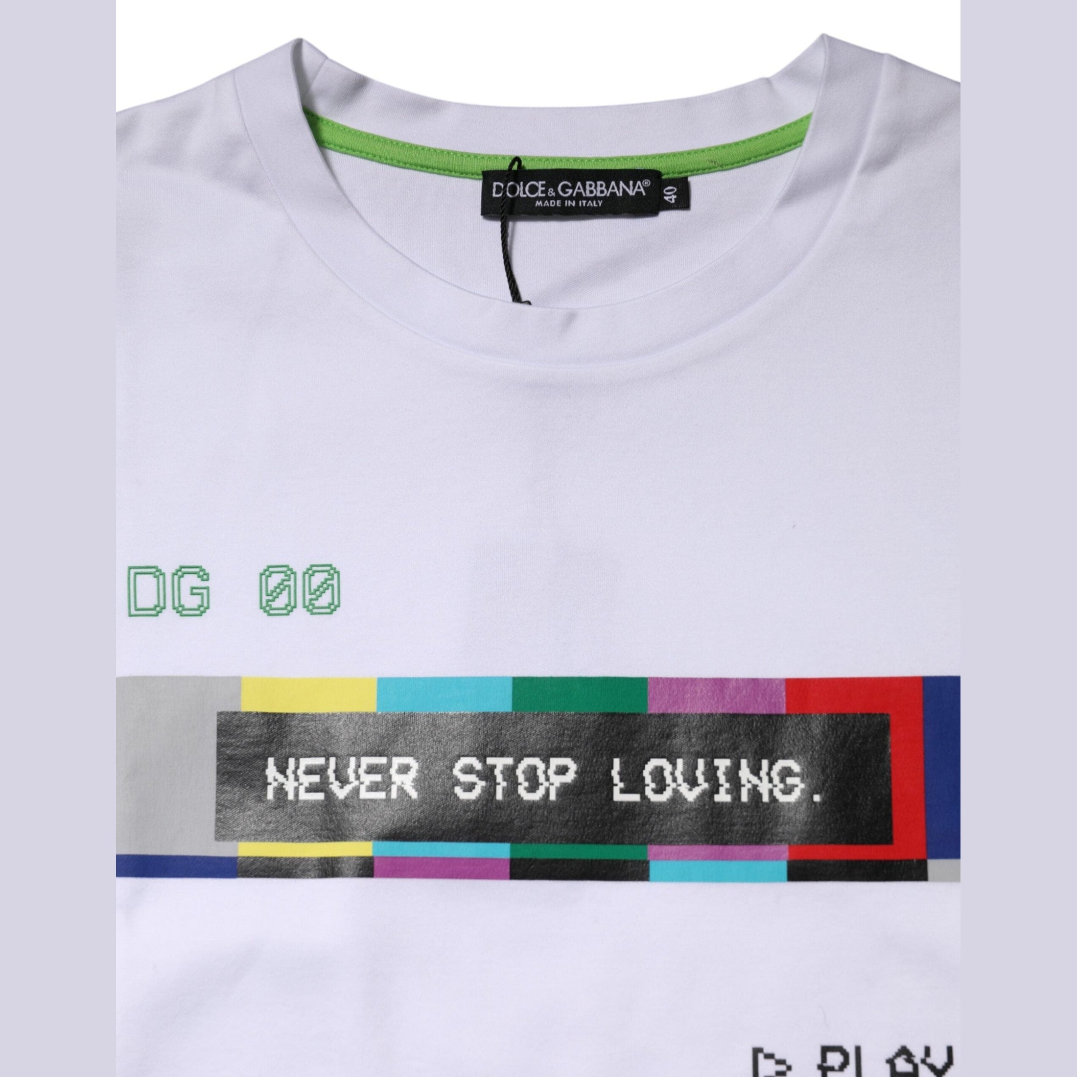 Dolce & Gabbana White Cotton Printed Short Sleeves T-shirt