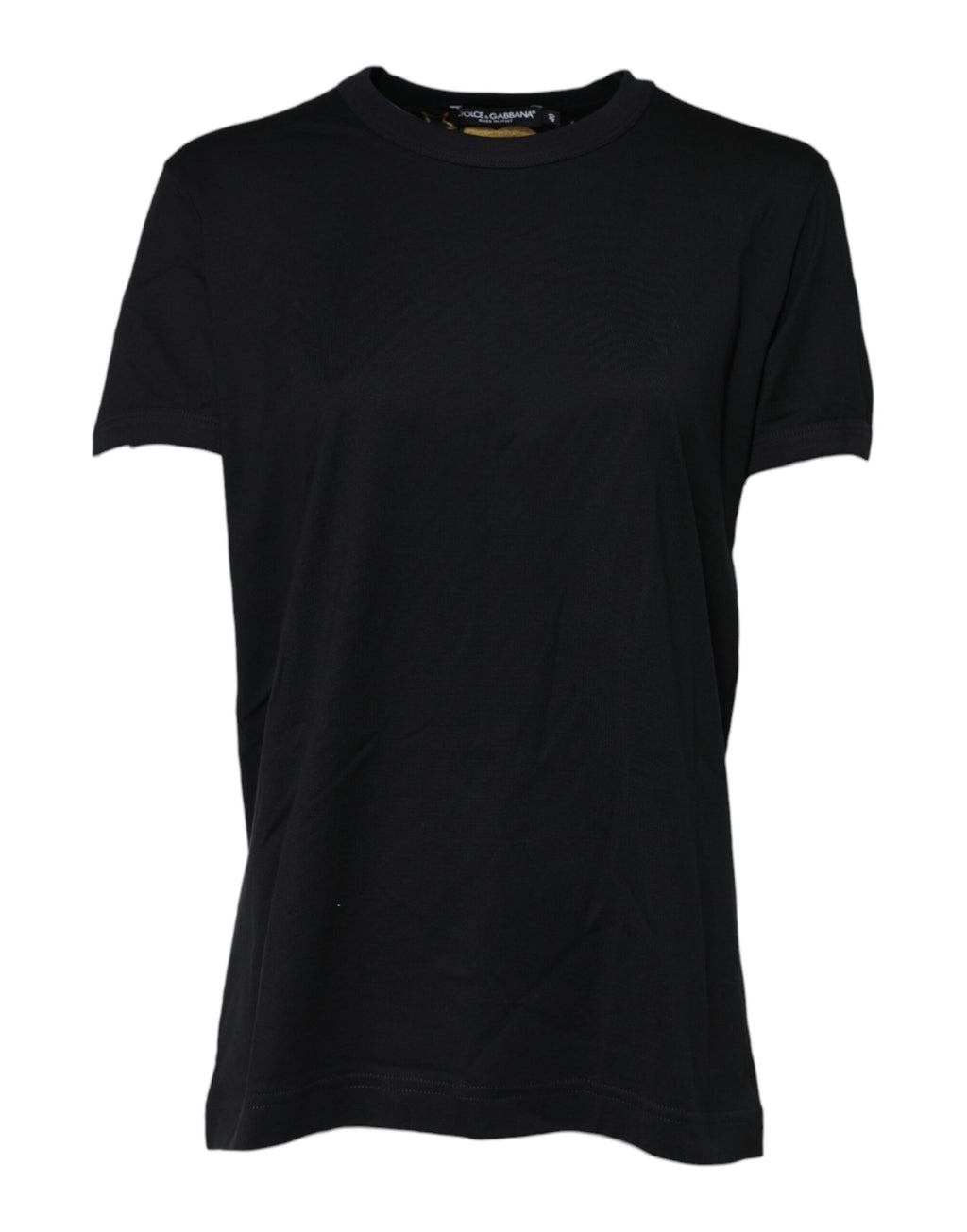 Dolce & Gabbana black cotton short sleeve T-shirt with DG print, casual men's top, front view showing branding and fabric details.