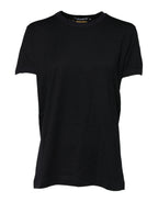 Dolce & Gabbana black cotton short sleeve T-shirt with DG print, casual men's top, front view showing branding and fabric details.