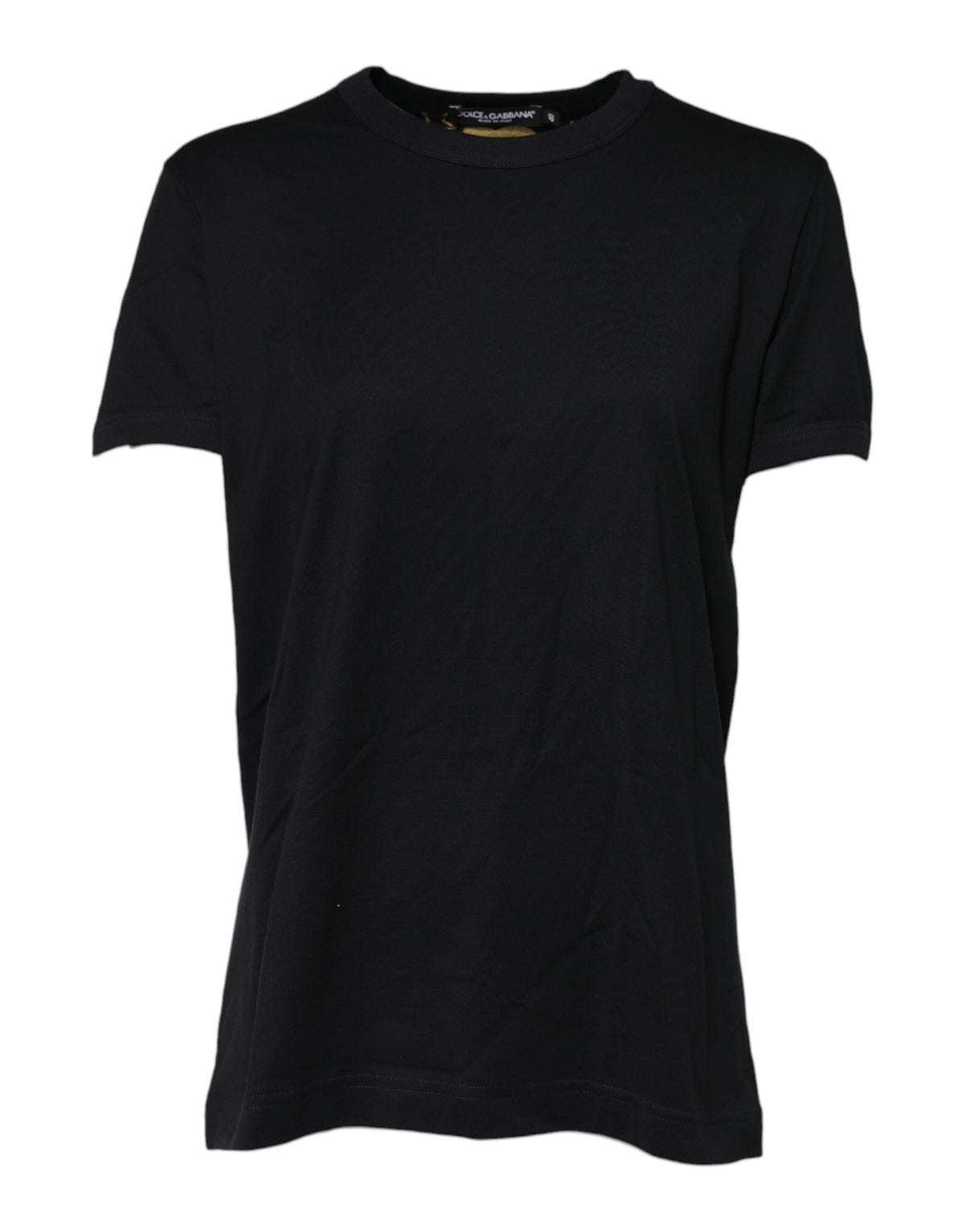 Dolce & Gabbana black cotton short sleeve T-shirt with DG print, casual men's top, front view showing branding and fabric details.